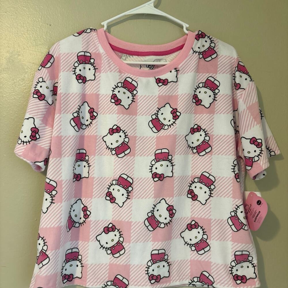 NWT Sanrio Hello Kitty Pink Gingham Plaid Sleepwear Pajama Top Size XS